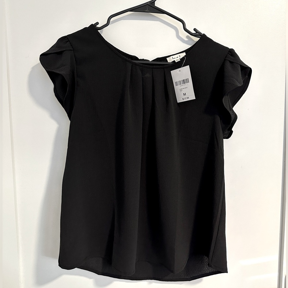 NWT Love J Black Cap Sleeve Woven Top Tie Back Closure